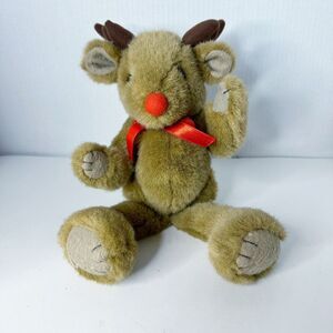 Sitting Reindeer Shelf Pebble Plush Brown Christmas Wangs International Red Nose